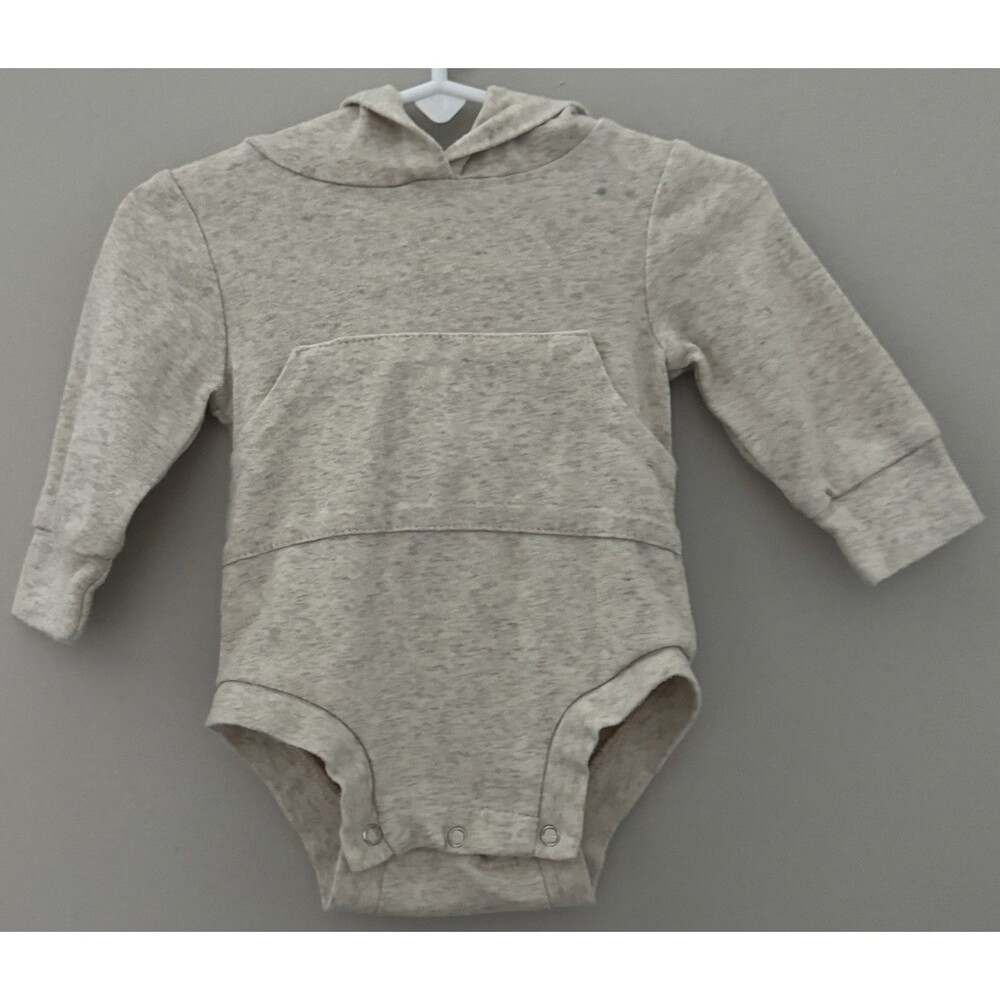 Little One Shop 3M Heathered Cream Colored Hooded Bodysuit Kangaroo Pocket